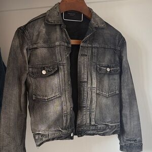 John Elliott Distressed Black-Grey Denim Thumper Jacket